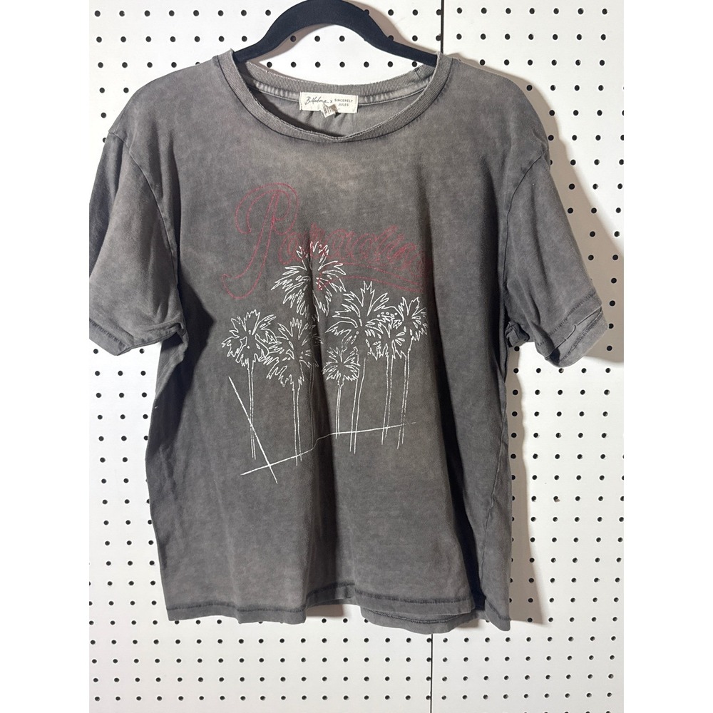 Billabong x Sincerely Jules Paradise Palm Tree Graphic T-Shirt Acid Wash Gray Lg